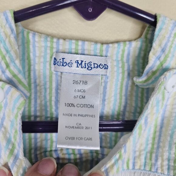 Bebe Mignon smocked romper Beach theme size 6m seersucker - Picture 3 of 5
